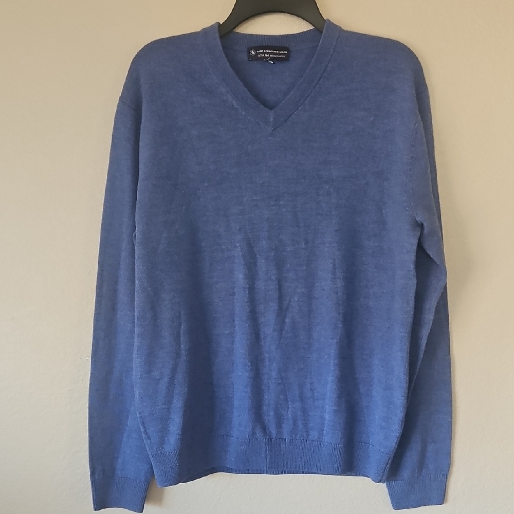Hart Schaffner Marx Blue V-Neck Sweater M‎ Extra Fine Merino Wool